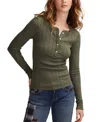 Lucky Brand Women's Long Sleeve Rib Henley Top In Green