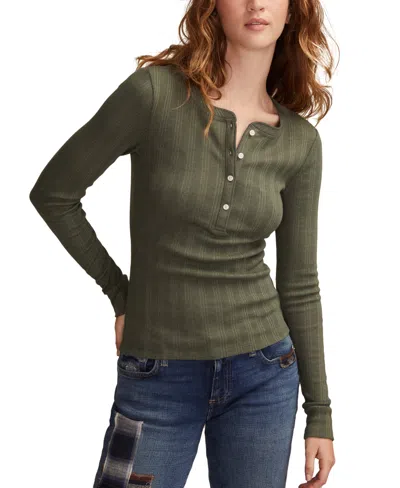 Lucky Brand Women's Long Sleeve Rib Henley Top In Green