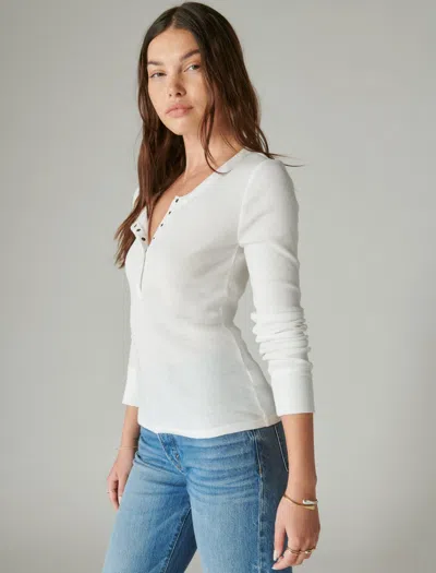 Lucky Brand Women's Long Sleeve Ribbed Snap Henley In White