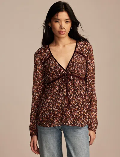 Lucky Brand Women's Long Sleeve Ruffle Bodice Top In Pink