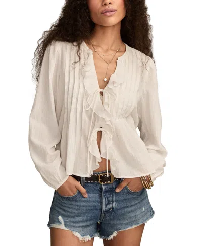 LUCKY BRAND WOMEN'S LONG SLEEVE RUFFLE FLYAWAY TOP