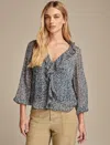 Lucky Brand Floral Ruffle Collar Top In Silver