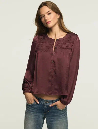 Lucky Brand Women's Long Sleeve Satin Pintuck Blouse In Pink