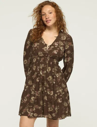 Lucky Brand Women's Long Sleeve Smocked Waist Mini Dress In White