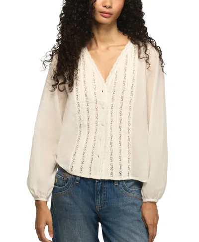 Lucky Brand Women's Long-sleeve Lace V-neck Blouse In Neutral