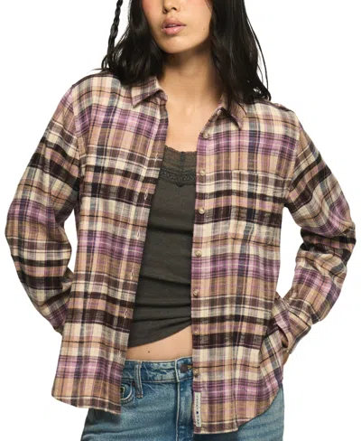 Lucky Brand Women's Long-sleeve Plaid Button Down Shirt In Truffle Multi Plaid