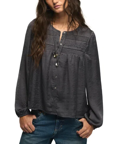 Lucky Brand Women's Long-sleeve Satin Pintuck Blouse In Black
