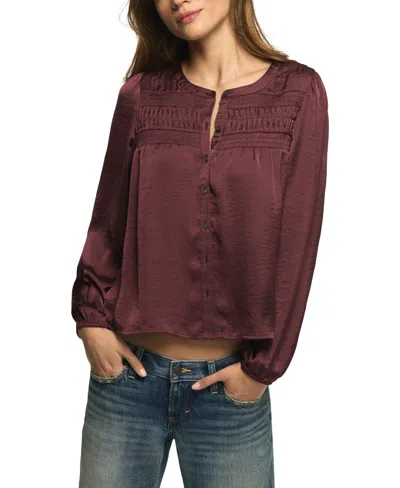 Lucky Brand Women's Long-sleeve Satin Pintuck Blouse In Burgundy