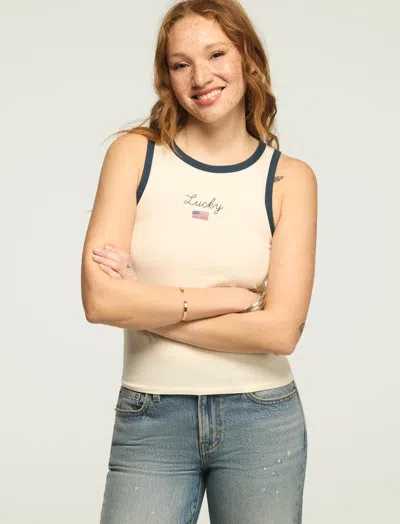 Lucky Brand Women's Lucky American Flag Ringer Tank In White