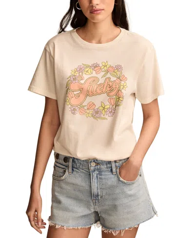 Lucky Brand Women's Lucky Floral Boyfriend Cotton T-shirt In Bright White