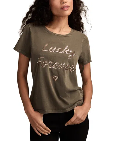 Lucky Brand Women's Lucky In Love Classic Crewneck T-shirt In Black