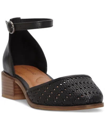 Lucky Brand Women's Maliya Crochet Woven Two-piece Ankle-strap Block-heel Pumps In Black Leather