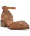 Shop Lucky Brand Women's Maliya Crochet Woven Two-piece Ankle-strap Block-heel Pumps In Caramel Leather