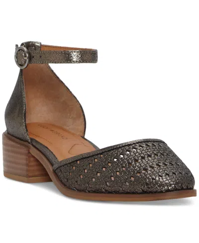 Lucky Brand Women's Maliya Crochet Woven Two-piece Ankle-strap Block-heel Pumps In Pewter Leather