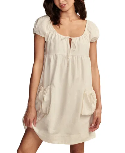 Lucky Brand Women's Market Puff-sleeve Shift Dress In Whisper White