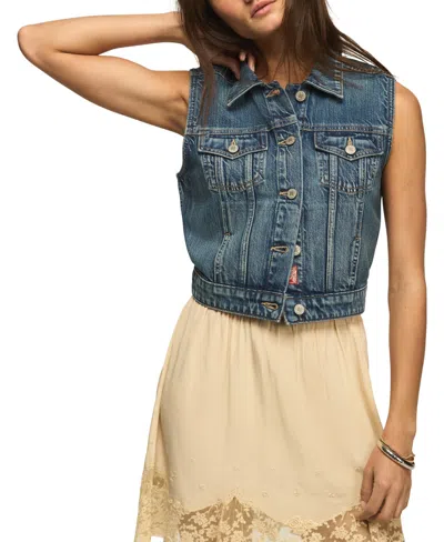 Lucky Brand Women's Medium Wash Cropped Denim Trucker Vest In Blue