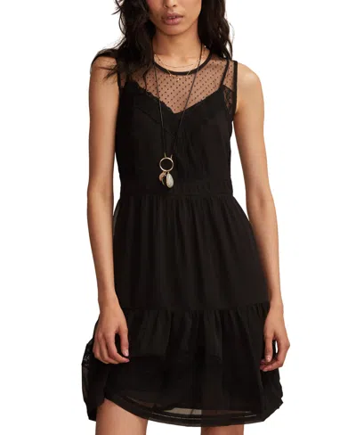 Lucky Brand Women's Mesh Tiered Crewneck Mini Dress In Black
