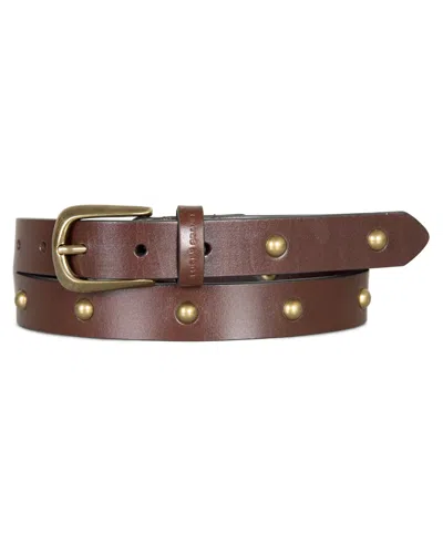 Lucky Brand Women's Metal Stud Leather Pant Belt In Brown