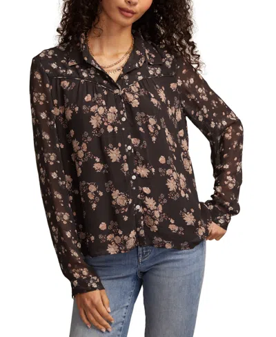 LUCKY BRAND WOMEN'S MIX PRINT LONG SLEEVEÂ BUTTON DOWN TOP