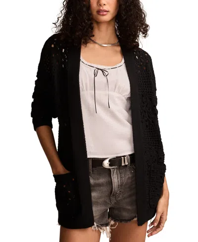 Lucky Brand Women's Mixed-stitch Cardigan In Dark Black