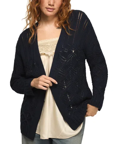 Lucky Brand Women's Mixed Stitch Open Front Cardigan Sweater In Blue