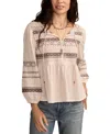 Lucky Brand Women's Mixed Trim Peasant Top In Neutral