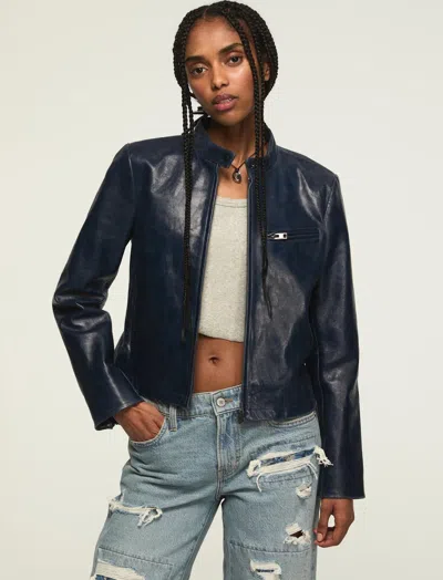 Lucky Brand Women's Moto Leather Jacket In Blue