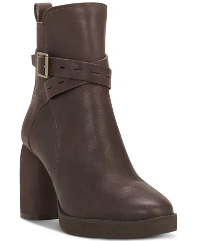 Lucky Brand Women's Natesa Buckled Dress Booties In Chocolate Leather