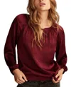 Lucky Brand Notch Neck Peasant Top In Marsala