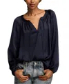 Lucky Brand Notch Neck Peasant Top In Navy