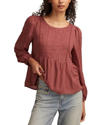 Lucky Brand Embroidered Clip Dot Peplum Top In Brown