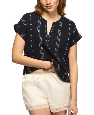 Lucky Brand Women's Novelty Popover Short-sleeve Shirt In Black