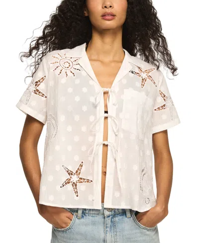 Lucky Brand Women's Novelty Tie-front Short-sleeve Shirt In Neutral