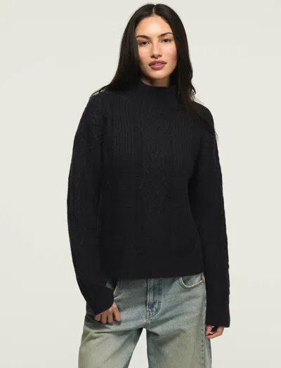 Lucky Brand Women's Open Cable Mock Neck Sweater In Blue