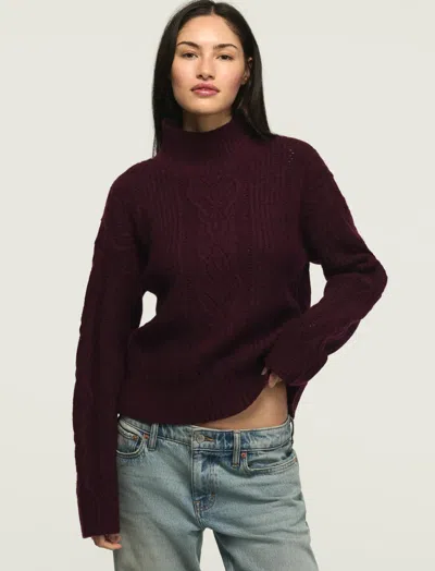 Lucky Brand Women's Open Cable Mock Neck Sweater In Burgundy