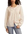 Lucky Brand Lace Inset Cotton Button-up Peasant Top In White