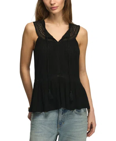 Lucky Brand Women's Peplum Lace Trimmed Sleeveless Tank In Black