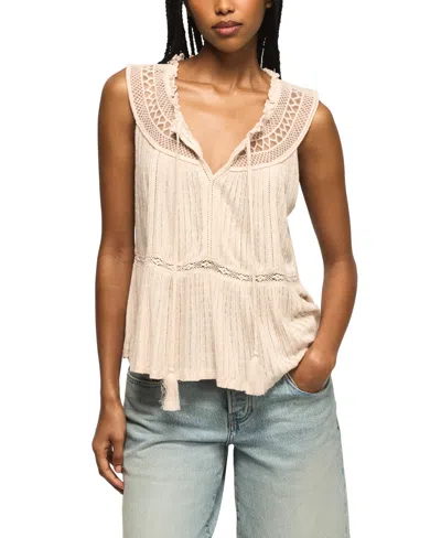 Lucky Brand Women's Peplum Lace Trimmed Sleeveless Tank In Neutral