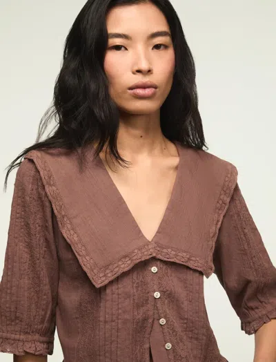 Lucky Brand Women's Peter Pan Peplum Blouse In Brown