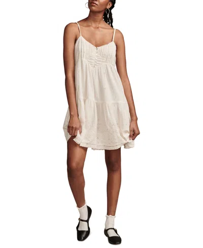 Lucky Brand Women's Pintuck-bodice Tiered Mini Dress In Whisper White