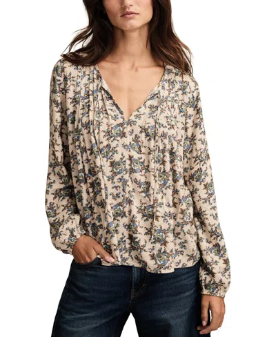 Lucky Brand Women's Pintuck Floral Peasant Top In Neutral