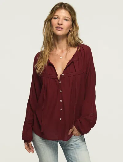 Lucky Brand Women's Pintuck Peasant Blouse In Burgundy
