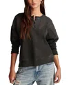 Lucky Brand Women's Pintucked-yoke Henley Sweatshirt In Caviar