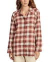 Lucky Brand Cloud Plaid Cotton Tunic Shirt In Brown Plaid