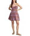 LUCKY BRAND WOMEN'S PLAID-PRINT SWEETHEART-NECK COTTON SMOCKED MINI DRESS