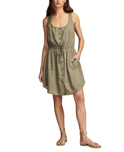 Lucky Brand Women's Pleated Drawstring-waist Dress In Dusty Olive