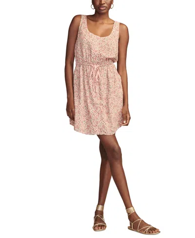 Lucky Brand Women's Pleated Drawstring-waist Dress In Irish Cream Multi