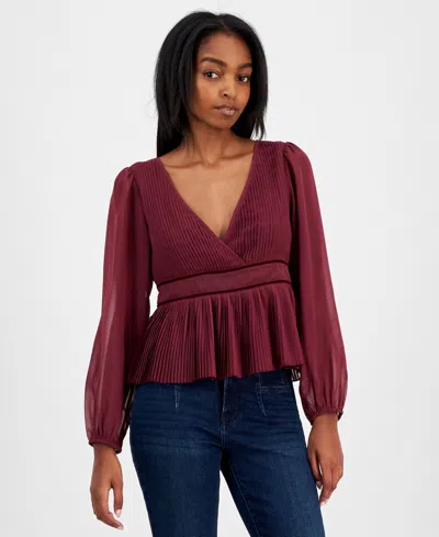 Lucky Brand Women's Pleated Peplum Top In Burgundy