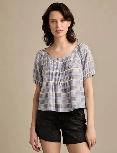 Lucky Brand Women's Pleated Short Sleeve Top In Blue