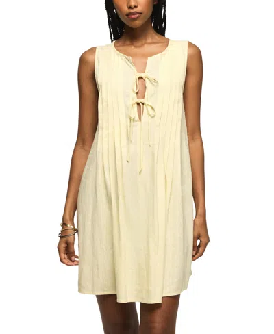Lucky Brand Women's Pleated Tie Neck Mini Dress In Yellow